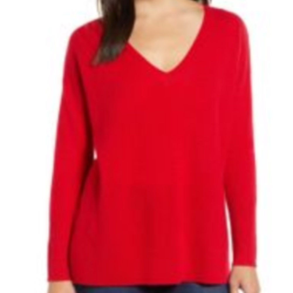 HALOGEN NWT 100% Cashmere Bright Red Boxy Sweater M Nordstrom
